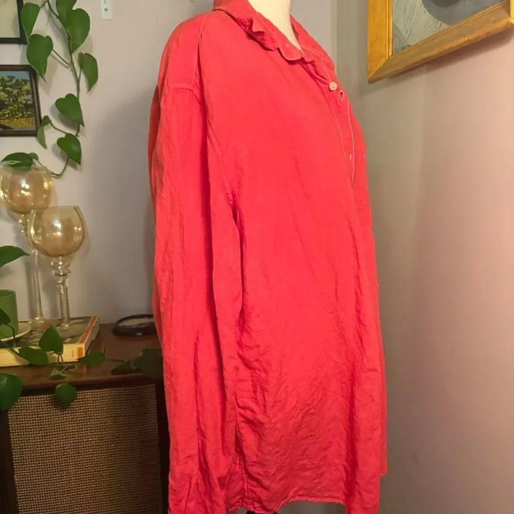 Banana Republic bright and bold coral red 100% linen shirt Size XL